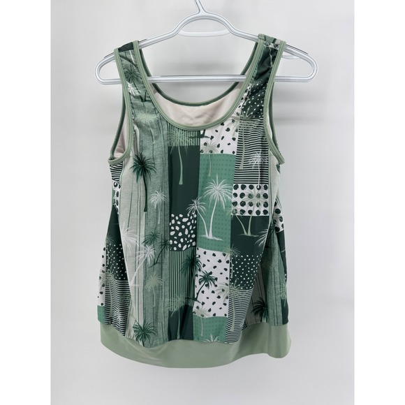 Womens Tropical 2 piece Palm Tree Tankini Swim Green Beach Resort LARGE - Picture 2 of 8